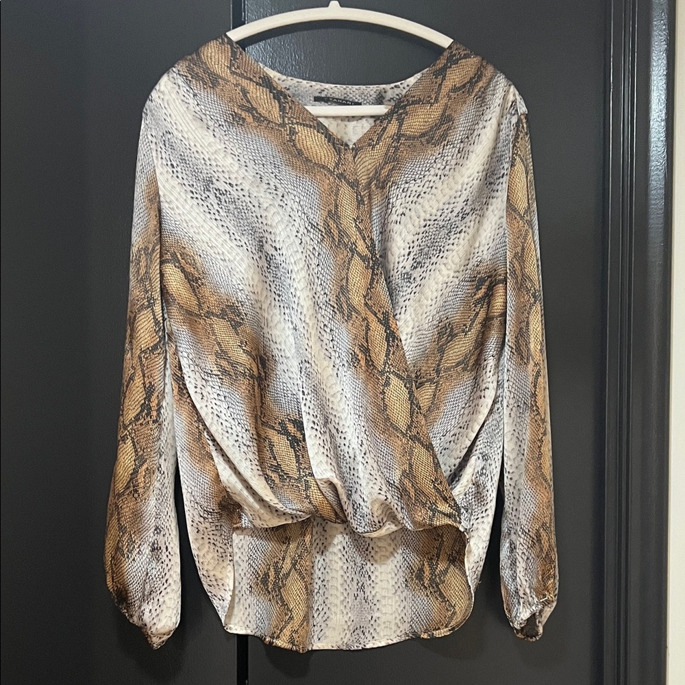 T Tahari Snakeskin Print Blouse in Brown and Cream